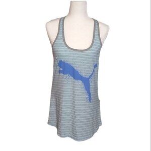 PUMA Blue & Grey Racer Back Tank Top Striped Size Medium